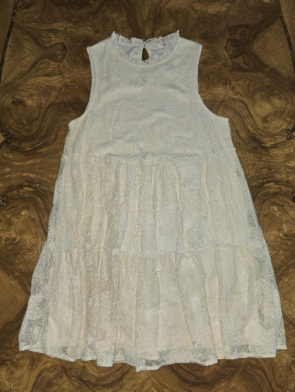 Entro Sleeveless Tiered Floral Lace Mini Dress Cream Size M
